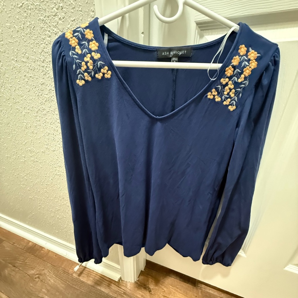 Vince Camuto Navy Dress with Yellow Embroidery